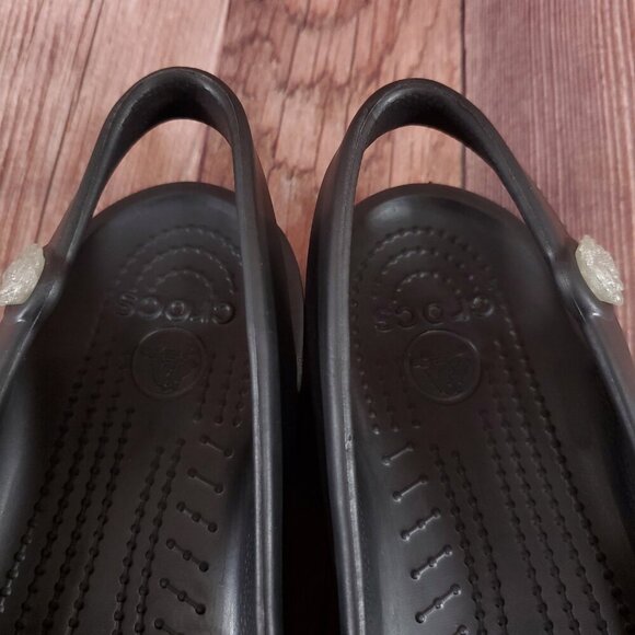 Crocs Jayna Womens Size 10 Jewel Flower Black Slingback Slip On Ballet Flats - Picture 7 of 15